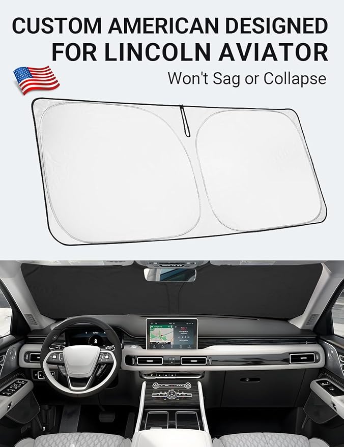 Proadsy Custom Fit Car Windshield Sun Shade for 2020-2026 Lincoln Aviator | 240T Heat Shield, Drops Temp 54°F, Blocks 99% UV, Prevents Dashboard Cracking, Summer Parking & Beach Trips, Easy Twist-Fold - Image 2