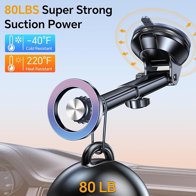 Coolpow for MagSafe Car Mount【Windshield+Vent+Dash】Magnetic Phone Holder for Car Phone Holder Mount Cell Phone Holders for Your Car Accessories Suction Phone Mount for Car Truck Stand for iPhone 17 16 - Image 5
