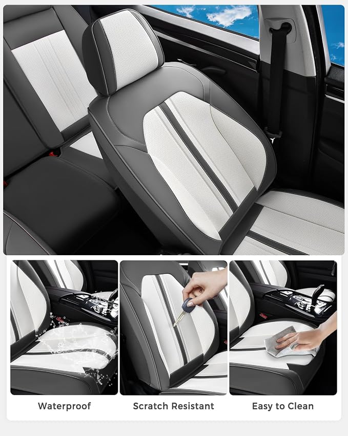 Huidasource Automotive Seat Covers, Luxury Faux Leather Seat Covers Leather, Velcro Adjustable, with Airbags, Child Seat, Cooling＆Heating, Universal Fit for Most Cars, Vans, Trucks, SUVs, Gray＆White - Image 7