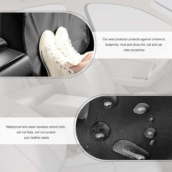2 PCS Kick Mat Back Seat Protector, Waterproof Car Backseat Protective Kick Mat with 2 Mesh Pockets, Large Vehicle Seat Back Kick Mat Organizer for Kids, Car Accessories - Image 4