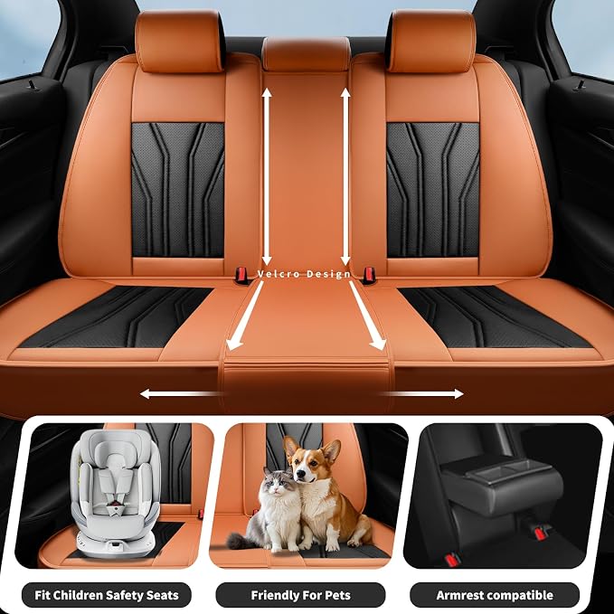 Fit Titan Car Seat Covers Premium Leather for Nissan Titan 2009-2023 2024. Waterproof， Breathable, Scratch-Resistant & All-Weather Seat Cushion Protector（Full Set,Orange&Black - Image 3