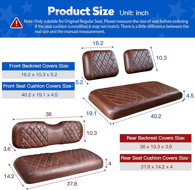 NOKINS Golf Cart Seat Covers 4 Piece Fits Club Car DS Pre-2000 | Front and Rear Seat Vinyl Covers, Golf Cart Accessories, No Staples(Brown and Brown 8438) - Image 5