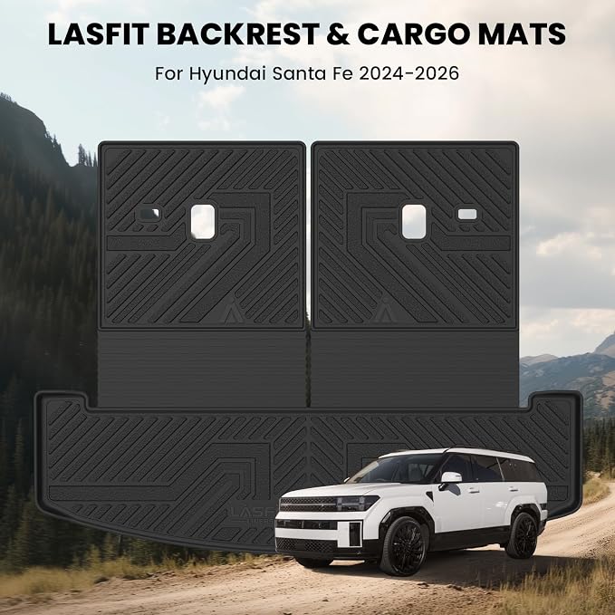 LASFIT Cargo Mats for Hyundai Santa Fe 2026 2025 2024 (Fit Gas & Hybrid) | All Weather TPE Custom Fit Cargo Trunk Mat & Backrest Mats Accessories, Black - Image 2