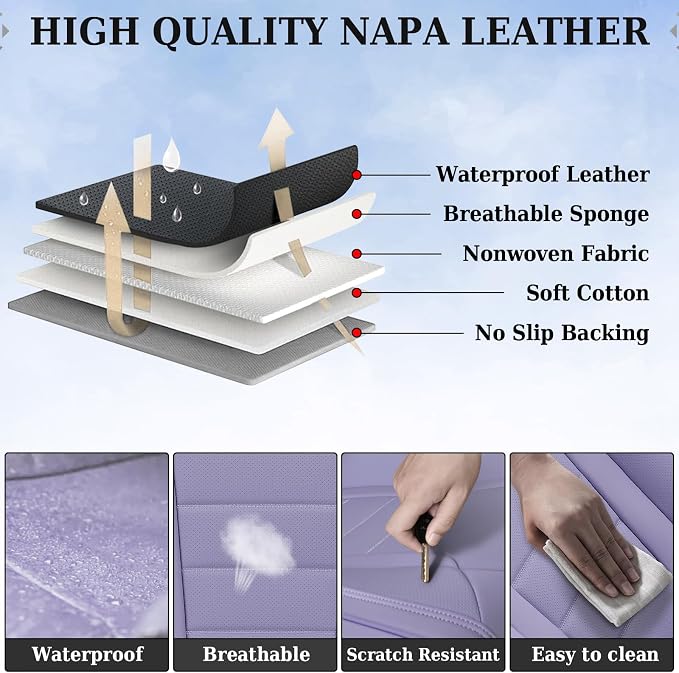 Coverado Car Seat Covers Front, Seat Covers for Cars, Waterproof 2-Pack Car Seat Cushions, Leather Carseat Seat Protectors, Universal Seat Covers Fit for Most Sedans SUV Pick-up Trucks(Purple) - Image 7
