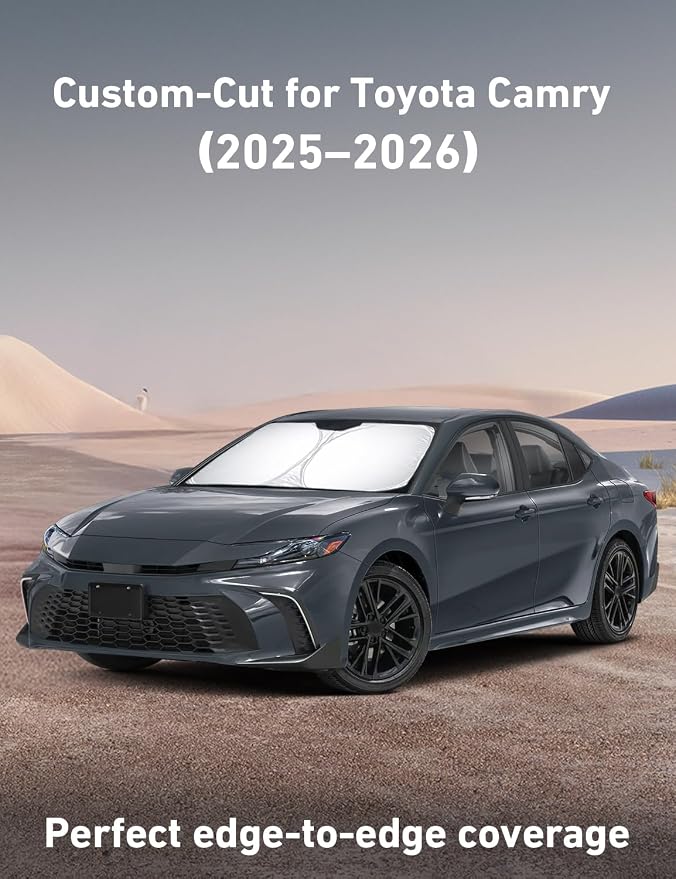 EcoNour Windshield Sunshade Compatible for Toyota Camry 2025 2026 | Hybrid, LE, SE, SE, XLE, XSE, TRD, Sun Visor for Front Windshield Sunshade Cover, UV Heat Protector, Car Accessories - Image 2