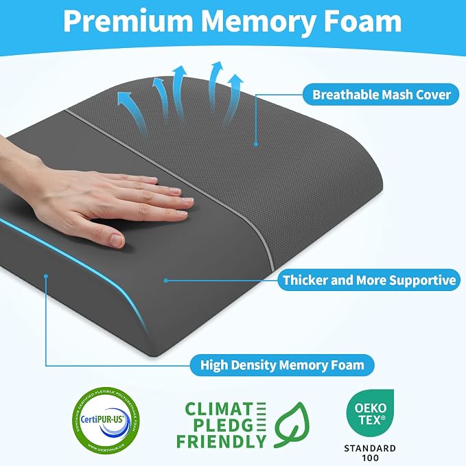 TranquilRelax 2XL Memory Foam Seat Cushion for Office Chair, 3.7-Inch, Gray | Medium-firm Support for Long Sitting, Washable Mesh Cover, Non-slip Base, Perfect for Car Seats & Short Drivers - Image 2