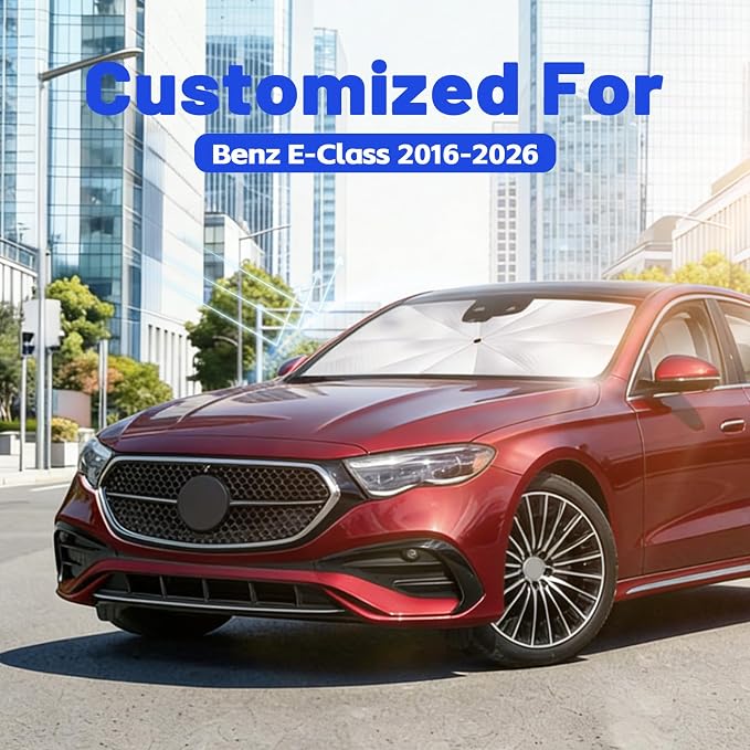 Car Windshield Sun Shade Umbrella for Benz E-Class 2016-2026, 1:1 Exact Fit | [Reflective Coated Fabric] Car Shades Sun Visor Keep Car Cool and Protects Interior, Sunshade Umbrella for Front Window - Image 2