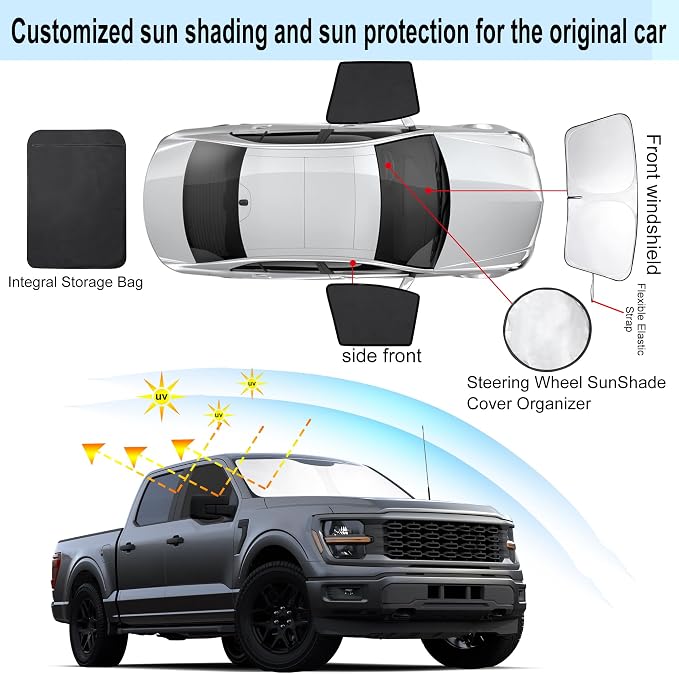 3PCS Car Window Shades Front Windshield Sun Shade Foldable Window Shade Custom Fit for 2021-2024 Fo-rd F-150 Accessories Car Shades for Front Windows Anti-UV Rays Block Heat - Image 3