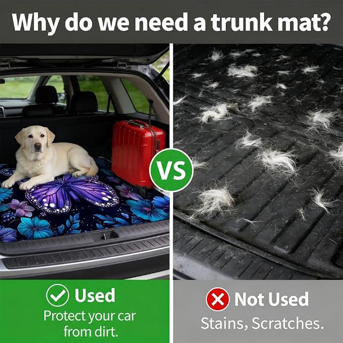 Car Trunk Mat for SUV, 29"x39" Cute Purple Butterfly Cargo Liner Protector | All Weather Universal Cargo Liners for Dogs, Car Accessory for SUVs/Sedan/Wagons, Durable Non-Slip Washable Rear Cargo Mat - Image 4