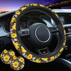 Steering Wheel Cover Sunflower Car Accessories + 2 Pieces Coasters | Universal 14-15 Inch Neoprene Auto Interior Decor Anti Slip Car Protector for Women Men - Image 2