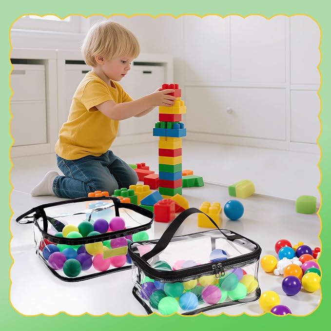 6 Pack Clear Toy Storage Bags, PVC Waterproof Toy Organizer, Black | Waterproof PVC, Transparent View, Reusable Zip Bags, Label Tags, for Blocks, Puzzles, Board Games, Travel and Home Storage - Image 4