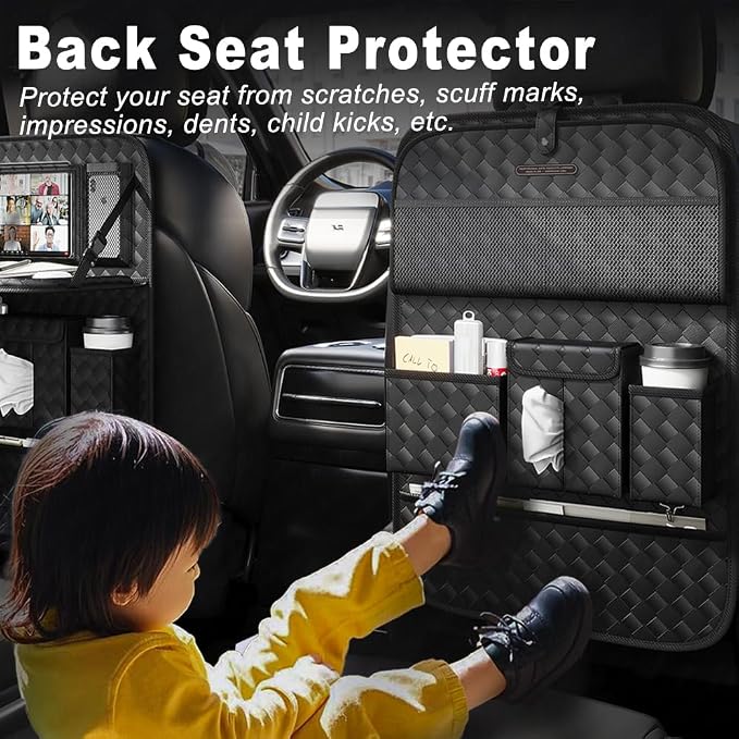 XDV Car Seat Organizers,Multi-functional Back Seat Protectors, Storage Pouches, and Tray Holders (for Cars, Kids, Seat Back and Rear Seats) (Woven Black, 1 Pcs) - Image 3