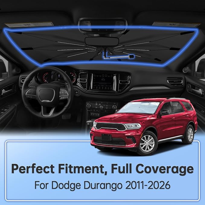 Windshield Sun Shade Umbrella for Dodge Durango 2011-2026 Front Window | Foldable Car Sunshade, 360 Rotation Automotive Interior UV Protection for Outdoor Parking, Keep Car Cool - Image 2