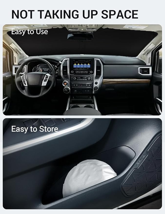 Proadsy Custom Fit 2020-2024 Nissan Titan Windshield Sun Shade, Blocks Heat | 240T Heat Shield, Drops Temp 54°F, Blocks 99% UV, Prevents Dashboard Cracking, Summer Parking & Beach Trips, Easy Twist-Fold - Image 9