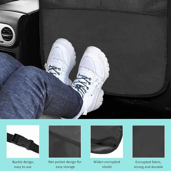 2 PCS Kick Mat Back Seat Protector, Waterproof Auto Seat Back Cover Protector with 2 Mesh Pockets, Anti-Mud Backseat Protective Cover Large Kick Mats for Car Truck SUV - Image 3