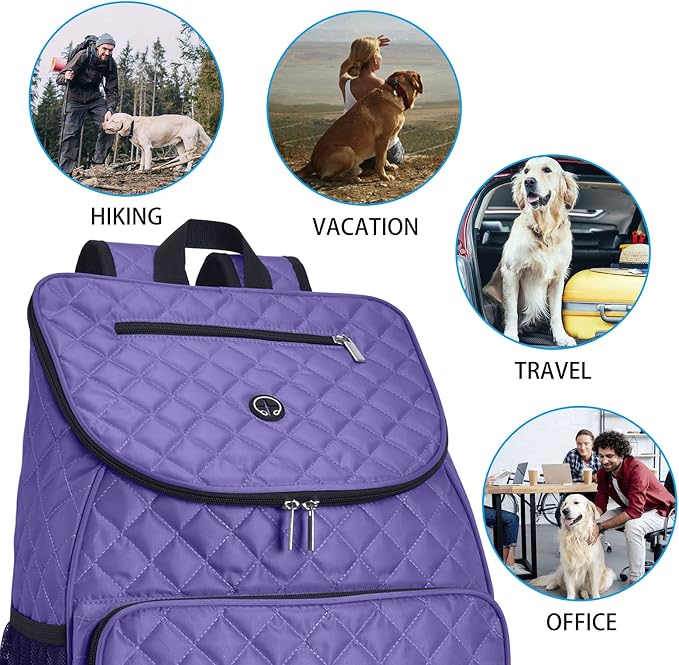 BAGLHER Dog Travel Bag Airline Approved Pet Supplies Backpack, Dog Travel Backpack with 2 Silicone Collapsible Bowls and 2 Food Baskets Purple - Image 5