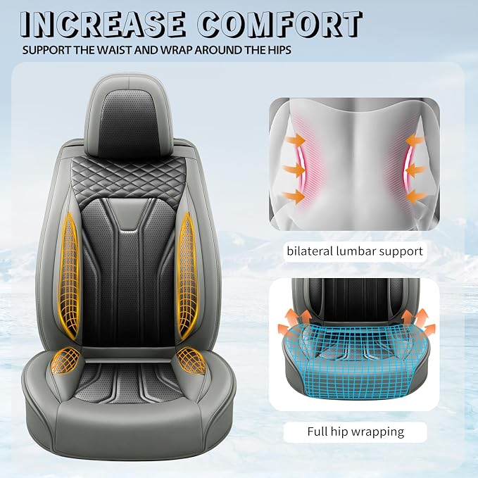 Fit Avalon Premium Leather Car Seat Covers for Toyota Avalon 2001-2021 2022 - Waterproof，Breathable，All-Weather Seat Cushion Protecto & Airbag Compatible, Full Set Gray&Black - Image 7