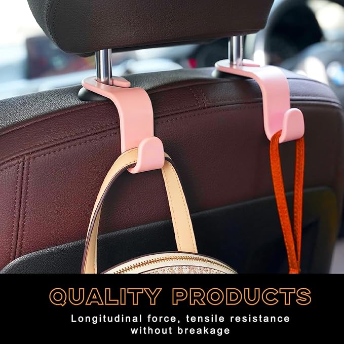 povtii 4PCS Car Seat Headrest Hook, Auto Back Seat Hanging Storage Organizer, Vehicle Seatback Hanger Holder for Purse Handbag Coat Umbrella, Universal Interior Car Accessories (Light Pink) - Image 5