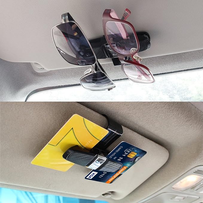 FineGood 2 Pack Glasses Holders for Car Sun Visor, Sunglasses Eyeglasses Mount with Ticket Card Clip - Black - Image 6