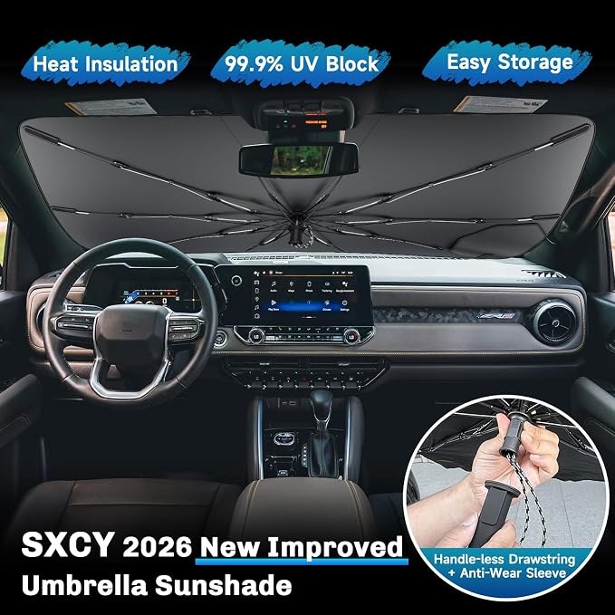SXCY for 2023-2025 2026 Chevy Colorado/GMC Canyon Windshield Umbrella Sunshade [Easier Foldable] 2025 2026 Colorado/Canyon Accessories 2026 Colorado Sunshade Umbrella Windshield Sun Shade Umbrella - Image 2