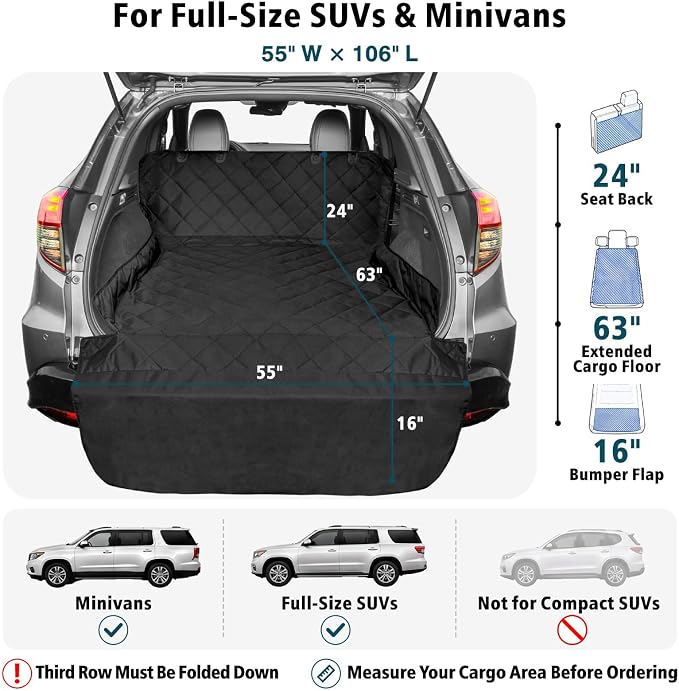 SUV Cargo Liner for Dogs - Water Resistant Trunk Cover for Full-Size SUV | Pet Cargo Cover with Bumper Flap Protector, Non-Slip Car Trunk Mat, Dog Car Seat Cover Prevents Scratches Pet Hair Mud Dirt - Image 2