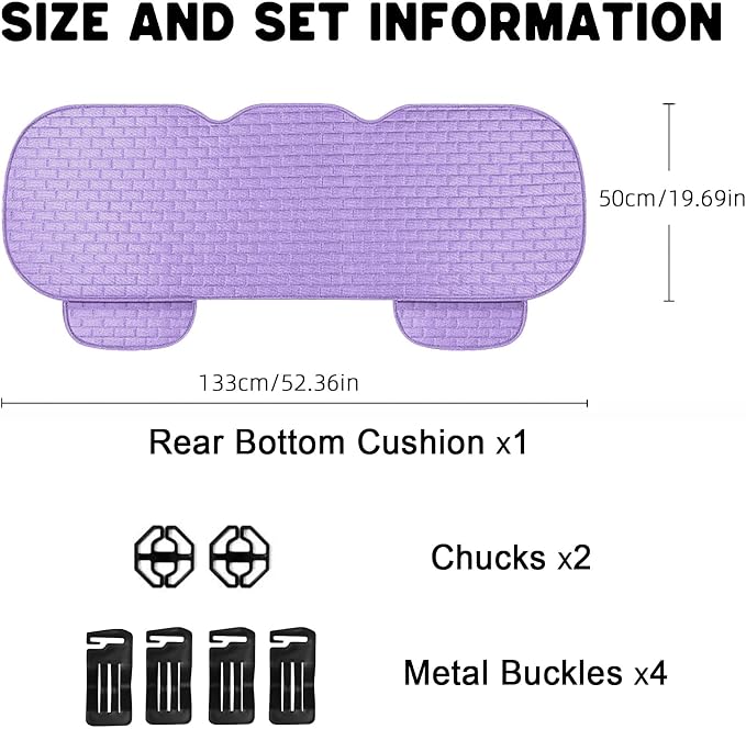 Little Purple Linen Back Seat Cover, Rear Car Seat Cover for Cars Truck SUV | Cloth Seat Covers for Cars, Seat Covers with Storage Pocket, Bottom Auto Seat Cushion Pad Mat for Most Vehicles - Image 2