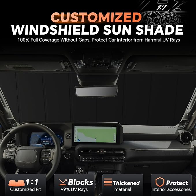 Windshield Sun Shade for Toyota Tacoma 2024-2026 | Customed Window Sunshade, Full Coverage, Car Accessories Sun Visor Protector, Blocks 99% UV Rays - Image 3
