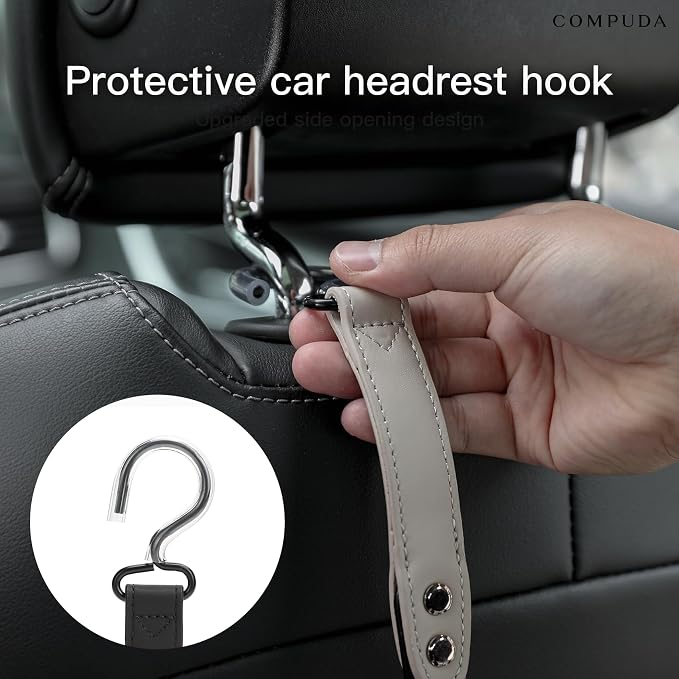 Car Headrest Hook 2 Pack Car Hook Holder Leather Headrest Hooks for Purses and Bags,SUS304 Car Hook (Grey) - Image 3