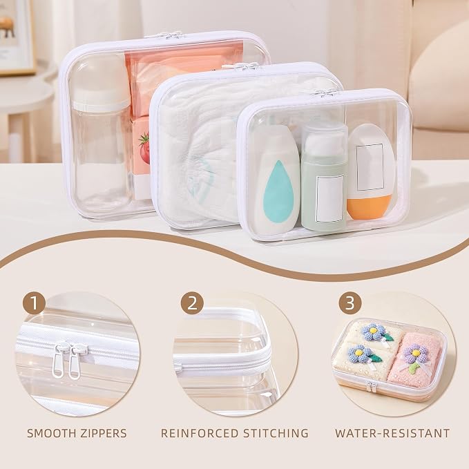 Clear Hard Shell Diaper Bag Organizer Pouches | 1.3mm Crushproof Storage Zipper Case for Daycare, Travel Gear Bags for Snacks, Pacifiers, Wipes, Clothes, Makeup & Toiletries - Image 6
