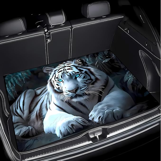 Universal Car Trunk Mat 29" x 39", White Tiger Pattern All Weather Trunk Protection Cargo Liner, Durable Cargo Mat Rear Trunk Liner, Stylish Vehicle Interior Accessories Suitable for Most Car Models - Image 7