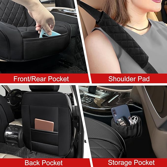 BEITK 2 Pack Waterproof Full Surround Leather Car Seat Covers Full Set | PU Leather, Scratch-resistant, Universal Fit for Cars Trucks SUV, Easy to Install - Image 5