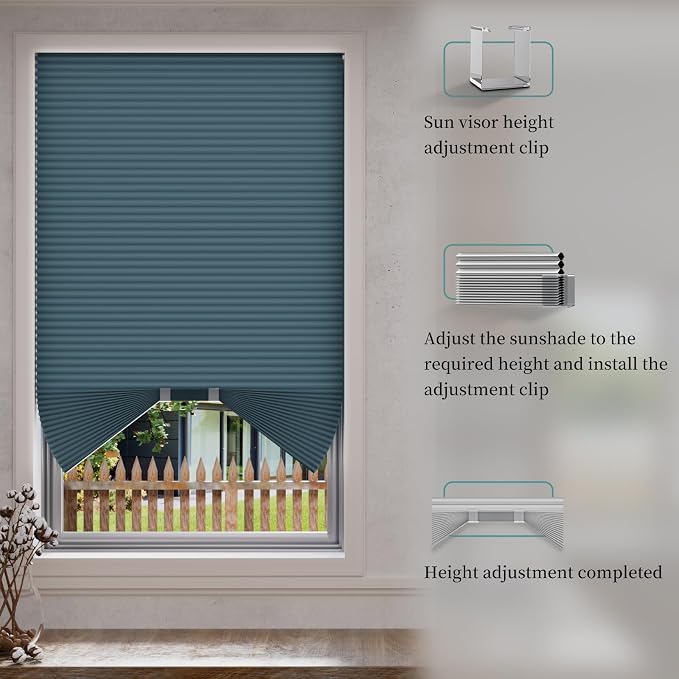 Myshade Arch Window Shades Half Circle Blackout Cellular Shades Cordless No Drill Blinds for Windows Half Moon Honeycomb Fabric No Tools Room Darkening Shades Easy Install (1PCS Blue 24" W X 48" H) - Image 4
