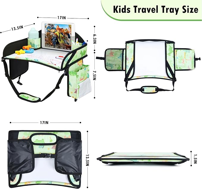 Kids Travel Tray for Toddler Car Seat, Road Trip Activities for Kid | Toddler Car Activities with iPad Holder Stand, Roadtrip Essentials with Dry Erase Board & Cooler Cup Holder, 2PC - Image 12