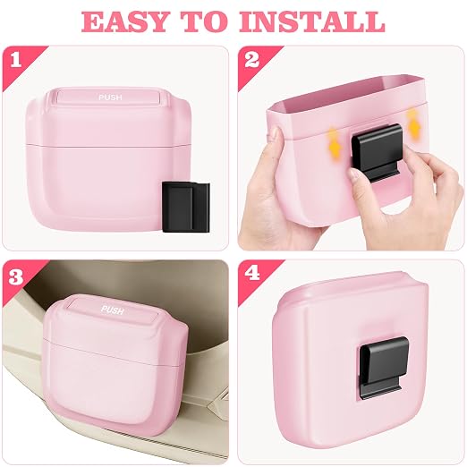 1 Pack Car Trash Can with Lid, Built-in Storage Garbage Bag, Pink | Leakproof Car Door Trash Can with Hook, for women, 30pcs Trash Bags, Mini Automotive Garbage Bin for Vehicle, Office, Home - Image 6