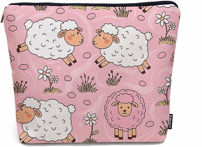 Makeup Bag For Purse Sheep, Farm Animal Weed Flower Sheep Cosmetic Bags For Women With Zipper Travel Toiletry Pouch Makeup Bags Makeup Organizers Purse For Toiletries Cosmetics by Unknown