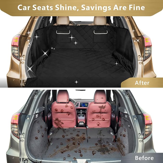 F-Color SUV Cargo Liner for Dogs - Trunk Cover with Bumper Flap Protector | Waterproof Pet Cargo Cover with Side Flaps, Non-Slip Trunk Mat, Rear Dog Car Seat Cover Prevents Scratches Pet Hair Mud Dirt - Image 4