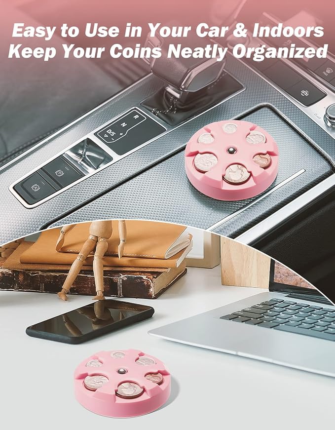 JOYTUTUS Coin Holder, Portable Coin Change Organizer, Universal Coin Storage Coin Holder for Car, Wallets, Pockets (Pink) (Pack of 2) - Image 5