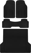 BDK Proliner All Weather Rubber Auto Floor Mats and Trunk Cargo Liner - Trim to FIt Front & Rear Heavy Duty Set Fit for Car SUV Van and Truck, 4 Piece, Black by BDK