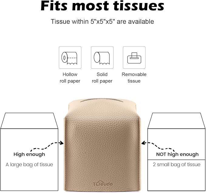 Tissue Box Cover, Tclouda, Modern PU Leather Square Tissue Box Holder for Creative Decorative, 2 Pack, Ideal for Bathrooms/Office/Car/Nightstand/Outdoor Tent/Dining Table, 5"X5"X5", Double Beige - Image 7