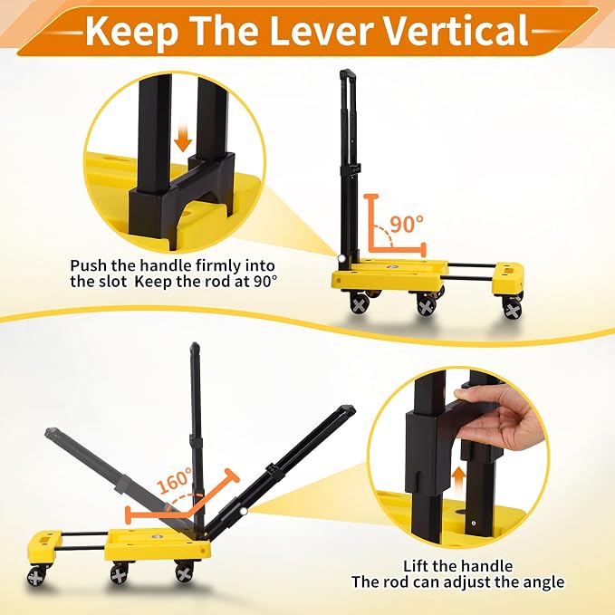 GtIiFmTe Foldable Hand Truck, Lightweight Luggage Cart for Airport Car Seat | Compact Folding dolly with Rotating swivel wheel,storage size12×15.7×4.1",300lbs Load,Upright Lock Handle with 3bungee cords - Image 3