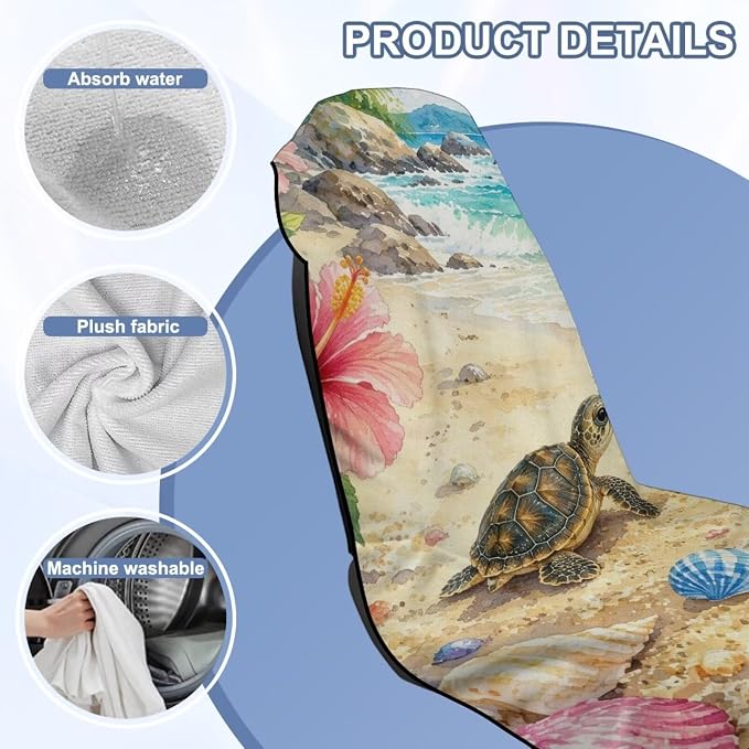 Sea Turtle Print Car Seat Covers for Front Seats Beach Shell Print Towel Car Seat Cover with Storage Bag Universal Fits Most Cars,Truck and SUV - Image 6