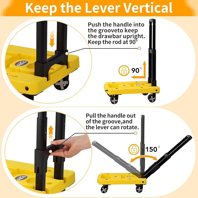 GtIiFmTe Foldable Hand Truck, Lightweight Luggage Cart for Airport Car Seat | Compact Folding dolly with Rotating swivel wheel,storage size12×15.7×4.1",300lbs Load,Upright Lock Handle with 3bungee cords - Image 3