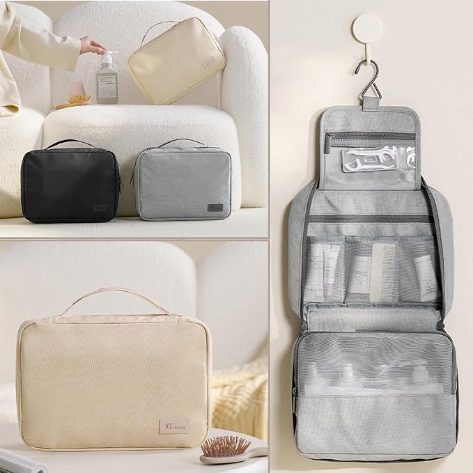 L&FY Travel Toiletry Bags With Hanging Hook, Large Capacity Travel Cosmetic Makeup Organizer, Gifts For Women Men,Travel Accessories-Beige - Image 7