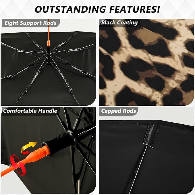 Leopard Print Windshield Sun Shade Umbrella Foldable Animal Car Front Window Sunshade Blocks UV Rays Heat Keep Vehicle Cool (55" x 27.5") - Image 2