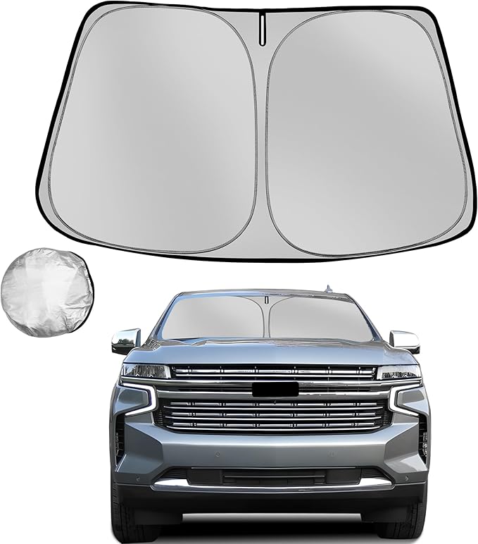 Windshield Sun Shade for 2021-2025 2026 Che-vrolet/Chevy Tahoe | Foldable Sun Sunshade for Car Front Window Blocks UV Rays and Heat Automotive Interior Protector Custom Fit Accessories by Fonowka