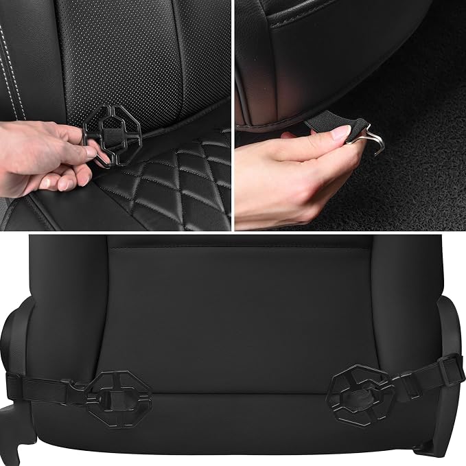 CAR PASS 1 Pack Leather Front Car Seat Cover, Bottom Seat Cover Full Wrapped with Storage Pocket, Anti-Slip Leather Seat Protector,Waterproof Seat Cushion Pad Universal Fit Sedan SUV Truck, Black - Image 5