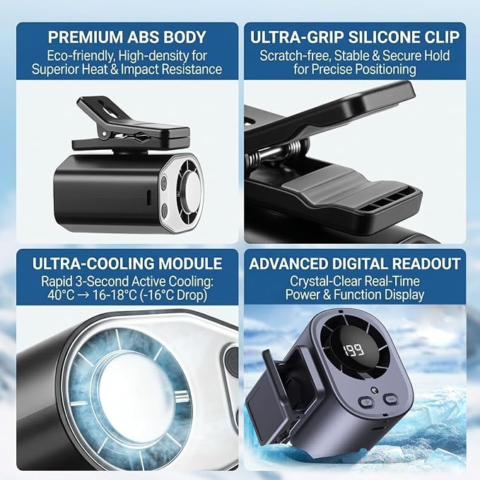Car Clip on Air Conditioner Fan with LED Display, 199 Speeds & Semi-Cooling Technology, Hands-Free Clip on Air Conditioner Fan for Car, Mini Cooling System for Auto Vehicle, 360° Rotation - Image 5