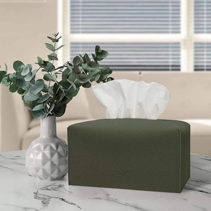 Carrotez Tissue Box Cover, [Refined] Modern PU Leather Rectangular Tissue Box Holder - Decorative Holder/Organizer for Bathroom Vanity Countertop, Night Stands, Office Desk 9.5"X5"X5" - Khaki - Image 8
