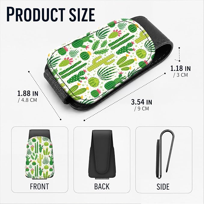 Leather Magnetic Sunglass Holder for Car Sun Visor, Cute Eyeglass Ticket Card Hanger Clip, Universal Auto Interior Accessories for SUV Pickup Truck, Cactus Pattern - Image 3