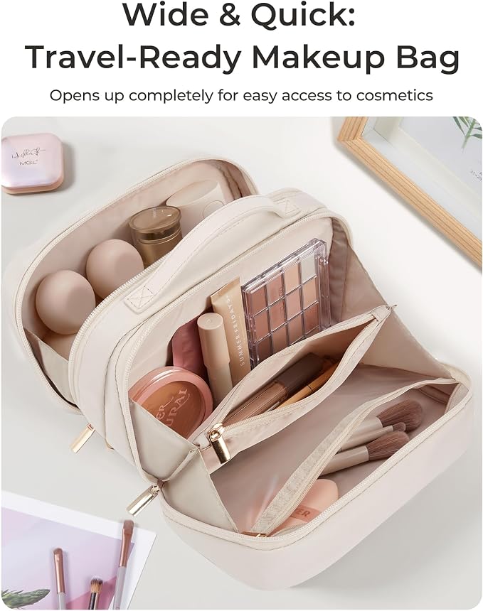 BAGSMART Compact Makeup Bag, Make Up Bag with Multiple Compartments for Organizer, Durable Cosmetic Organizer for Women for Travel Accessories (Black - Image 3